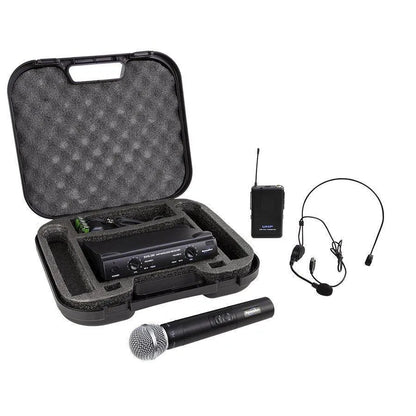 SoundArt SWS-290-MBP Dual Channel Wireless Microphone System with Lapel, Headset, Handheld Mics and Receiver