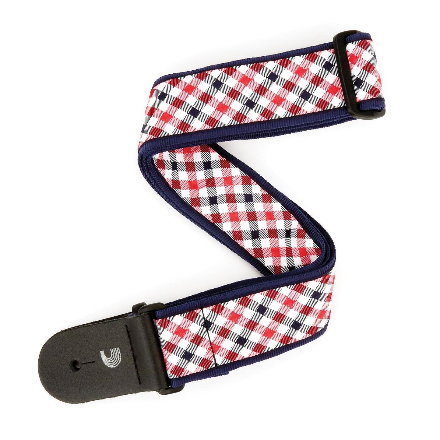Gingham Woven Guitar Strap, Red and Navy - by D'Addario