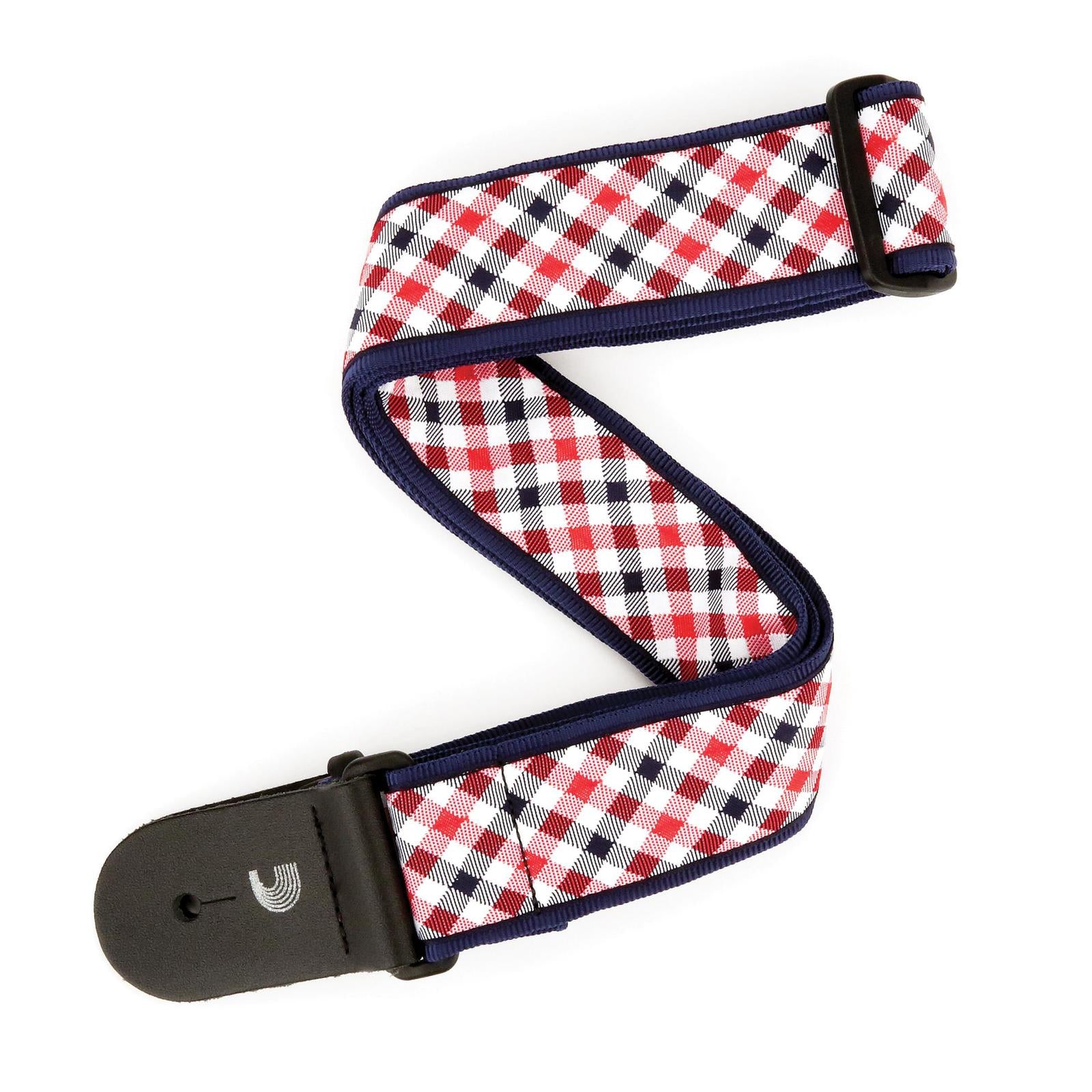 Gingham Woven Guitar Strap, Red and Navy - by D'Addario