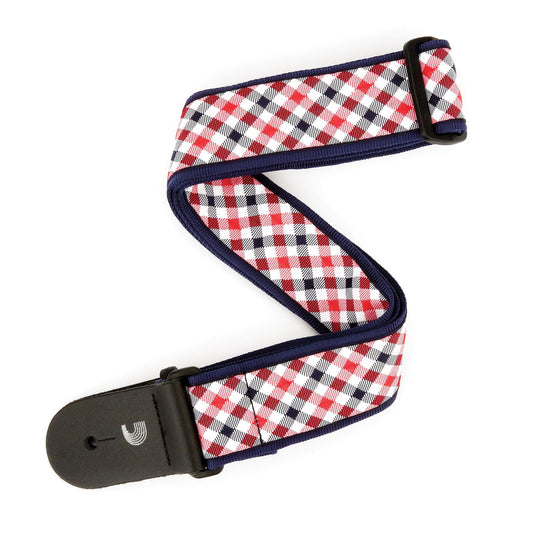 Gingham Woven Guitar Strap, Red and Navy - by D'Addario