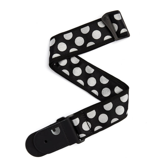 2 Inch Guitar Strap, Large Polka Dot, - Black w/ Silver dots, by D'Addario