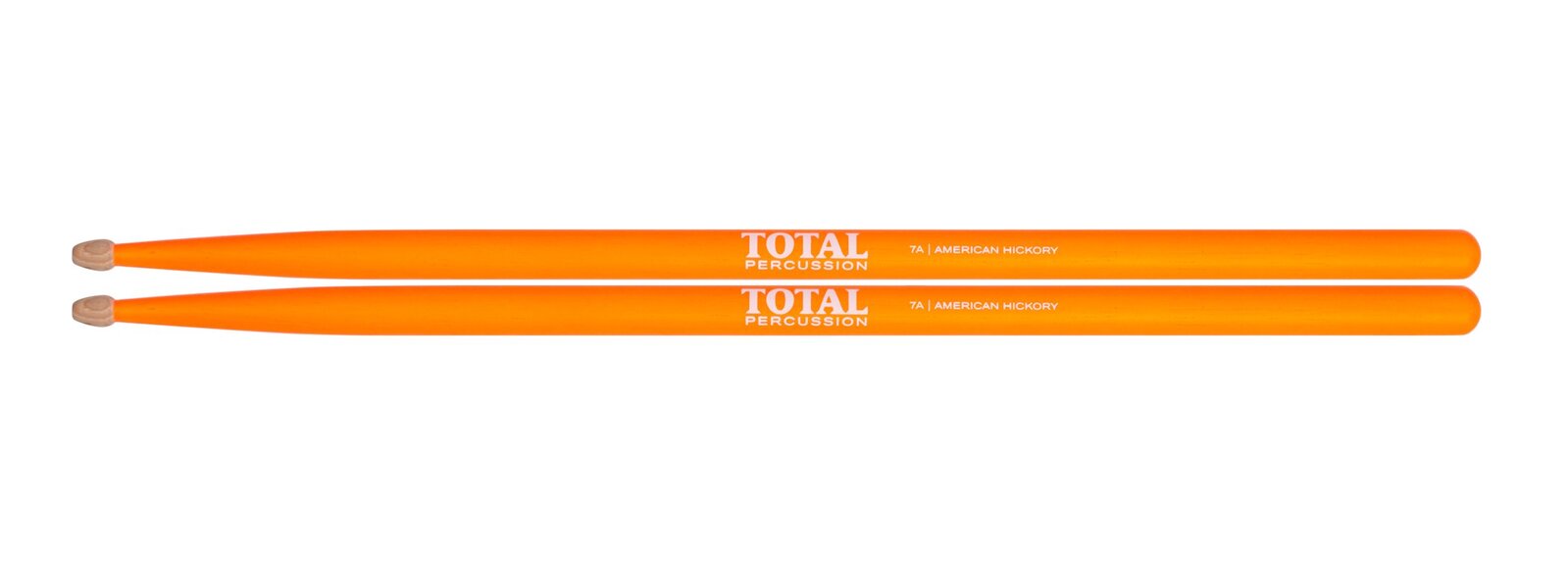 TOTAL PERCUSSION Fluorescent orange with natural tip. Drum Sticks. 7A Wood tip. — view 2