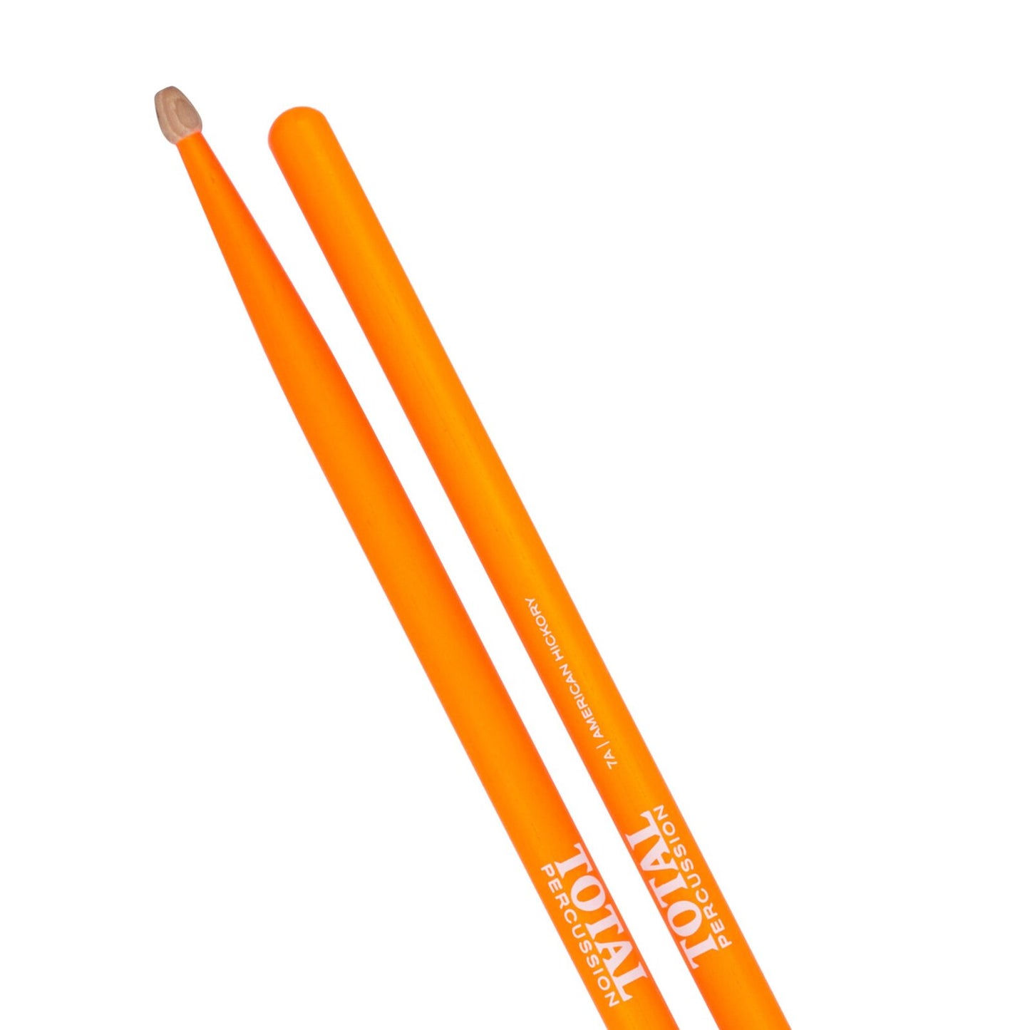 TOTAL PERCUSSION Fluorescent orange with natural tip. Drum Sticks. 7A Wood tip. — view 3