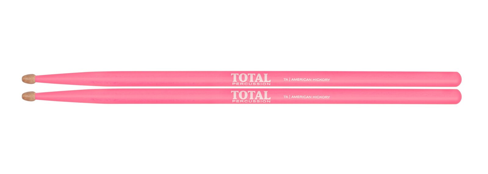 TOTAL PERCUSSION Fluorescent pink with natural tip. Drum Sticks. 7A Wood tip. — view 2