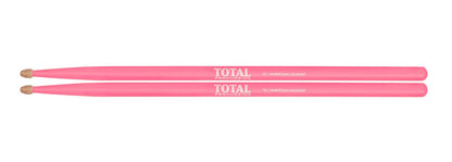 TOTAL PERCUSSION Fluorescent pink with natural tip. Drum Sticks. 7A Wood tip. — view 2
