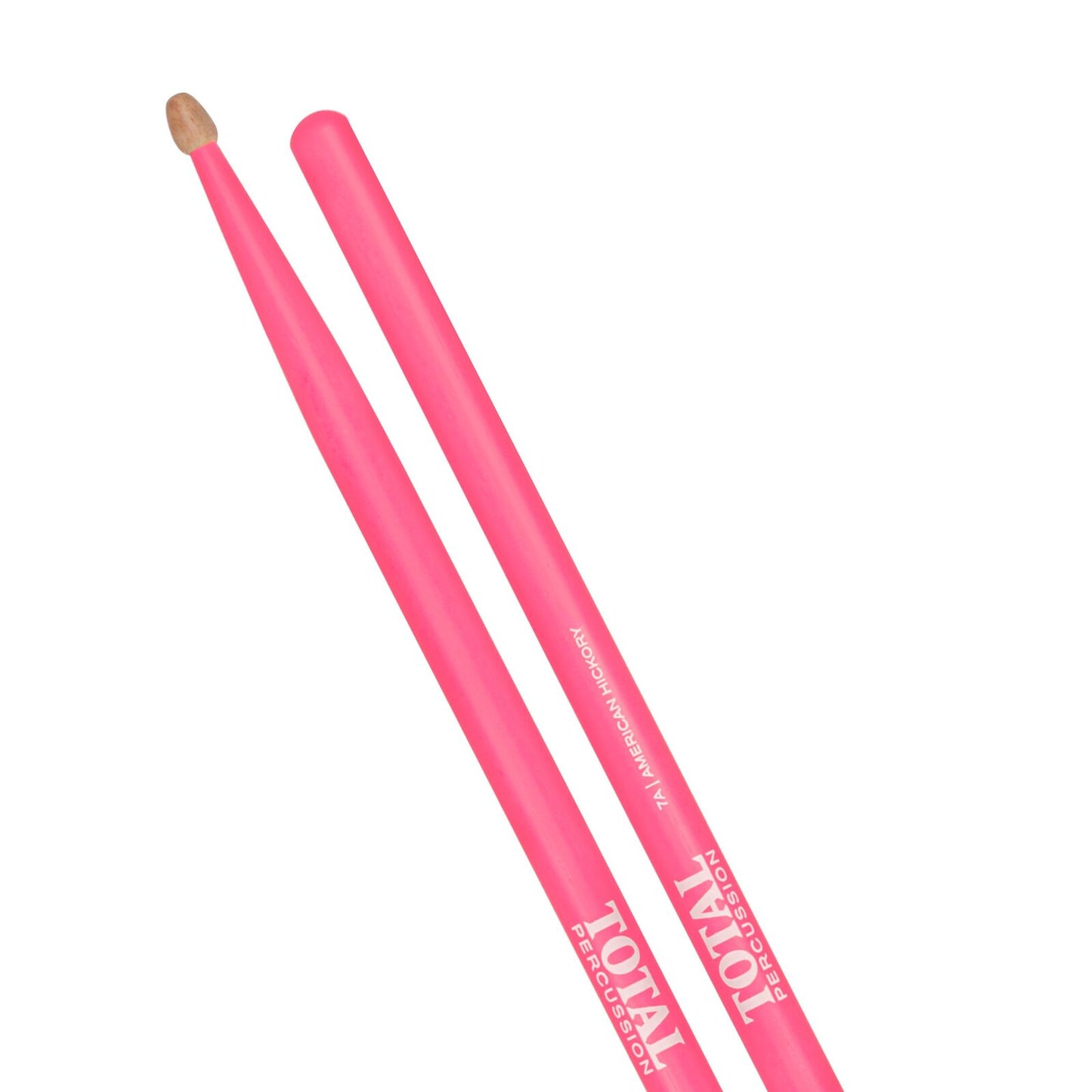 TOTAL PERCUSSION Fluorescent pink with natural tip. Drum Sticks. 7A Wood tip. — view 3