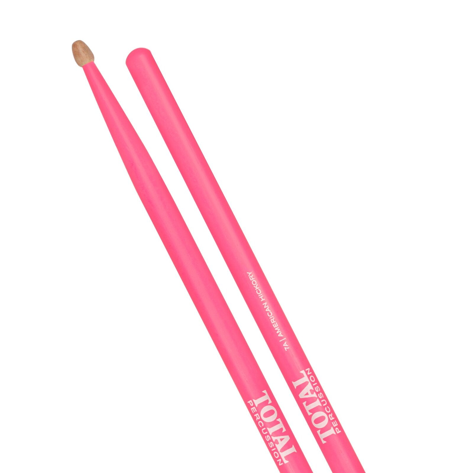 TOTAL PERCUSSION Fluorescent pink with natural tip. Drum Sticks. 7A Wood tip. — view 3