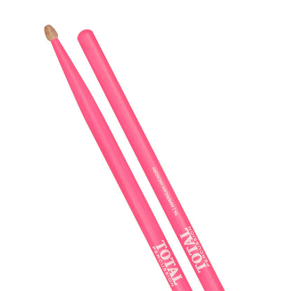 TOTAL PERCUSSION Fluorescent pink with natural tip. Drum Sticks. 7A Wood tip. — view 3