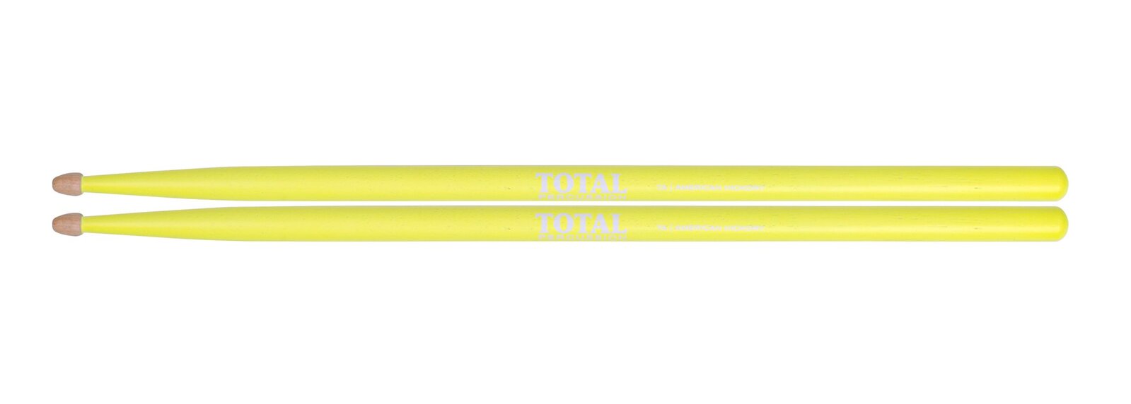 TOTAL PERCUSSION Fluorescent yellow with natural tip. Drum Sticks. 7A Wood tip. — view 2
