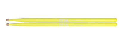 TOTAL PERCUSSION Fluorescent yellow with natural tip. Drum Sticks. 7A Wood tip. — view 2