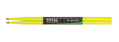 TOTAL PERCUSSION Fluorescent yellow with natural tip. Drum Sticks. 7A Wood tip.