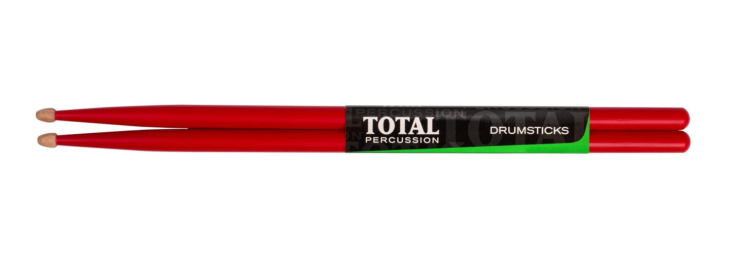TOTAL PERCUSSION Red finish with natural tip. Drum Sticks. 7A Wood tip.