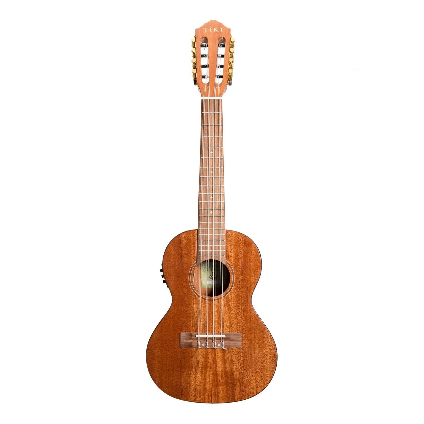 Tiki T8E 8 String Mahogany Solid Top Electric Ukulele with Hard Case Natural Gloss