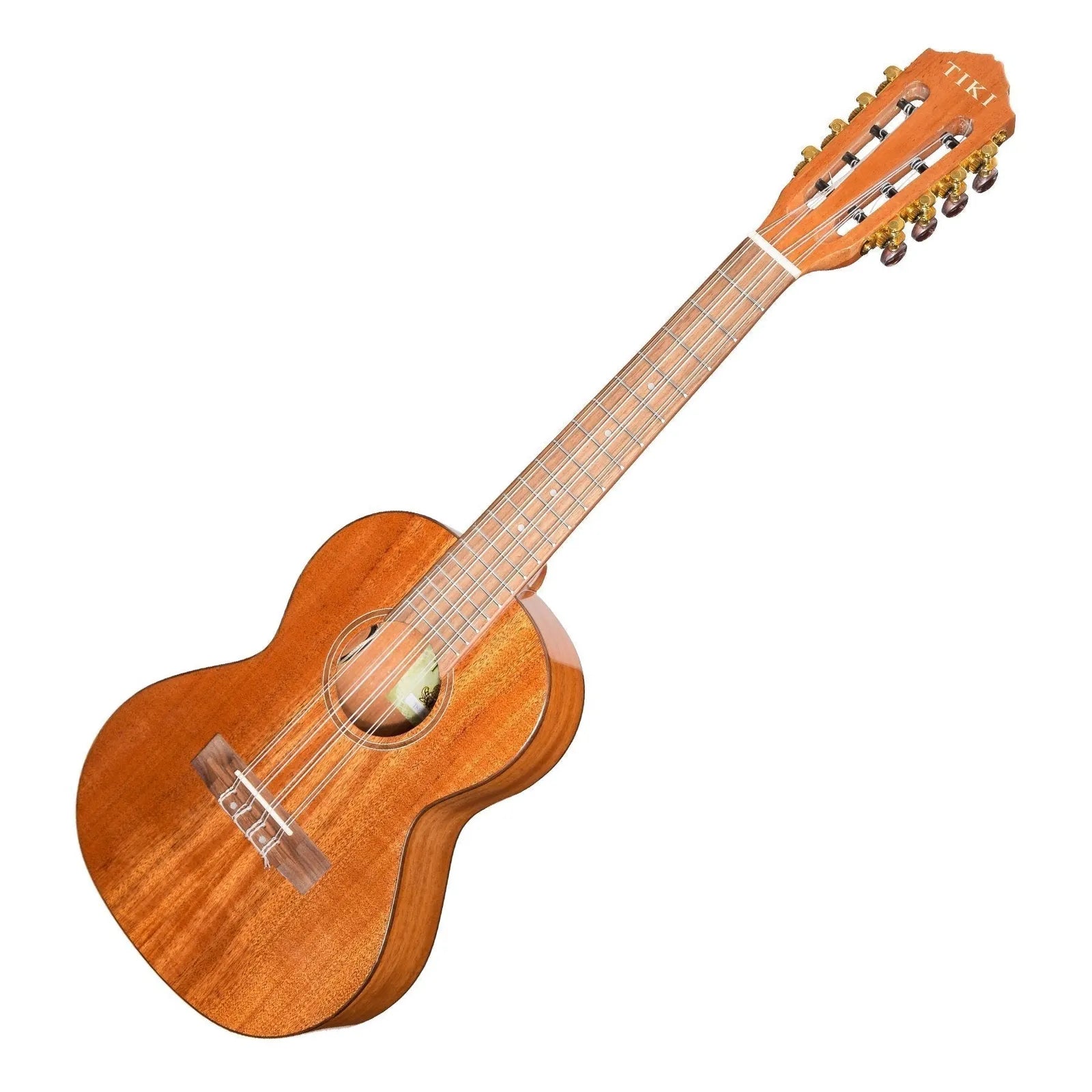 Tiki T8E 8 String Mahogany Solid Top Electric Ukulele with Hard Case Natural Gloss — view 3