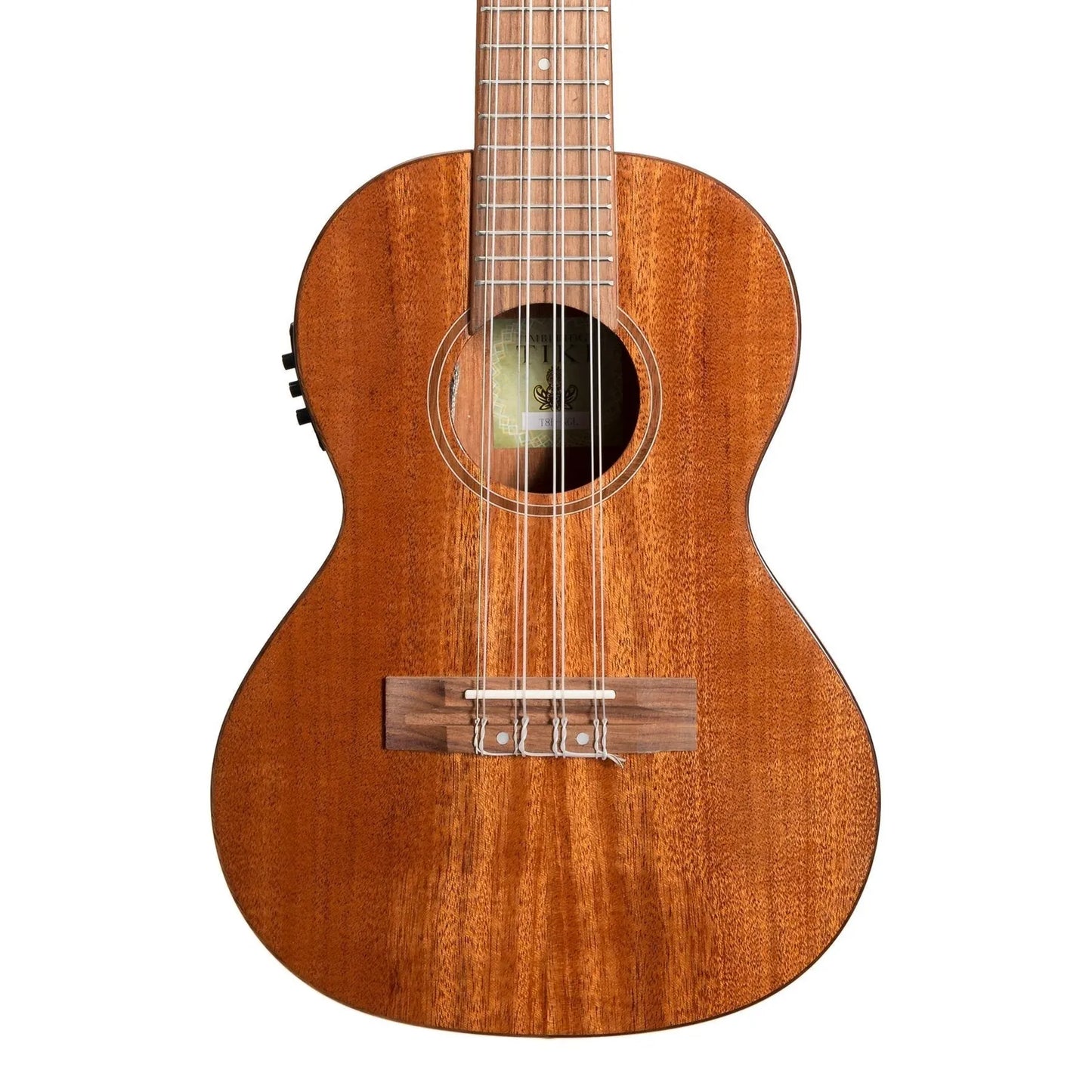 Tiki T8E 8 String Mahogany Solid Top Electric Ukulele with Hard Case Natural Gloss — view 4