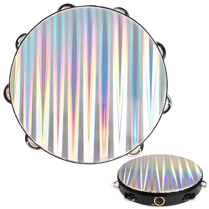 Remo Radiant Tambourine - 10" Double Row, Black Shell with Reflective Head — view 3