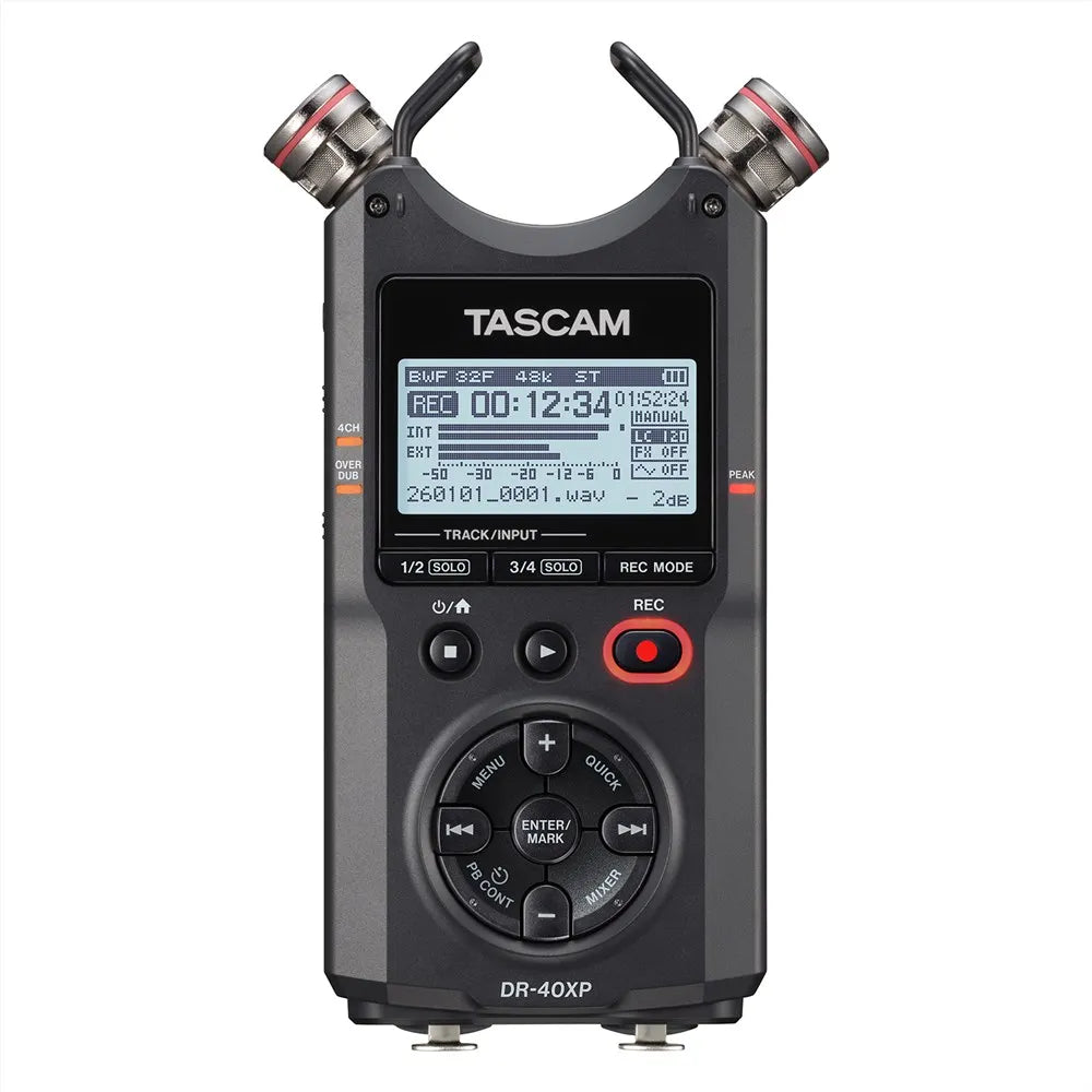 Tascam DR-40XP 4-Channel 32-Bit Float Portable Field Recorder with USB-C and Adjustable Mics