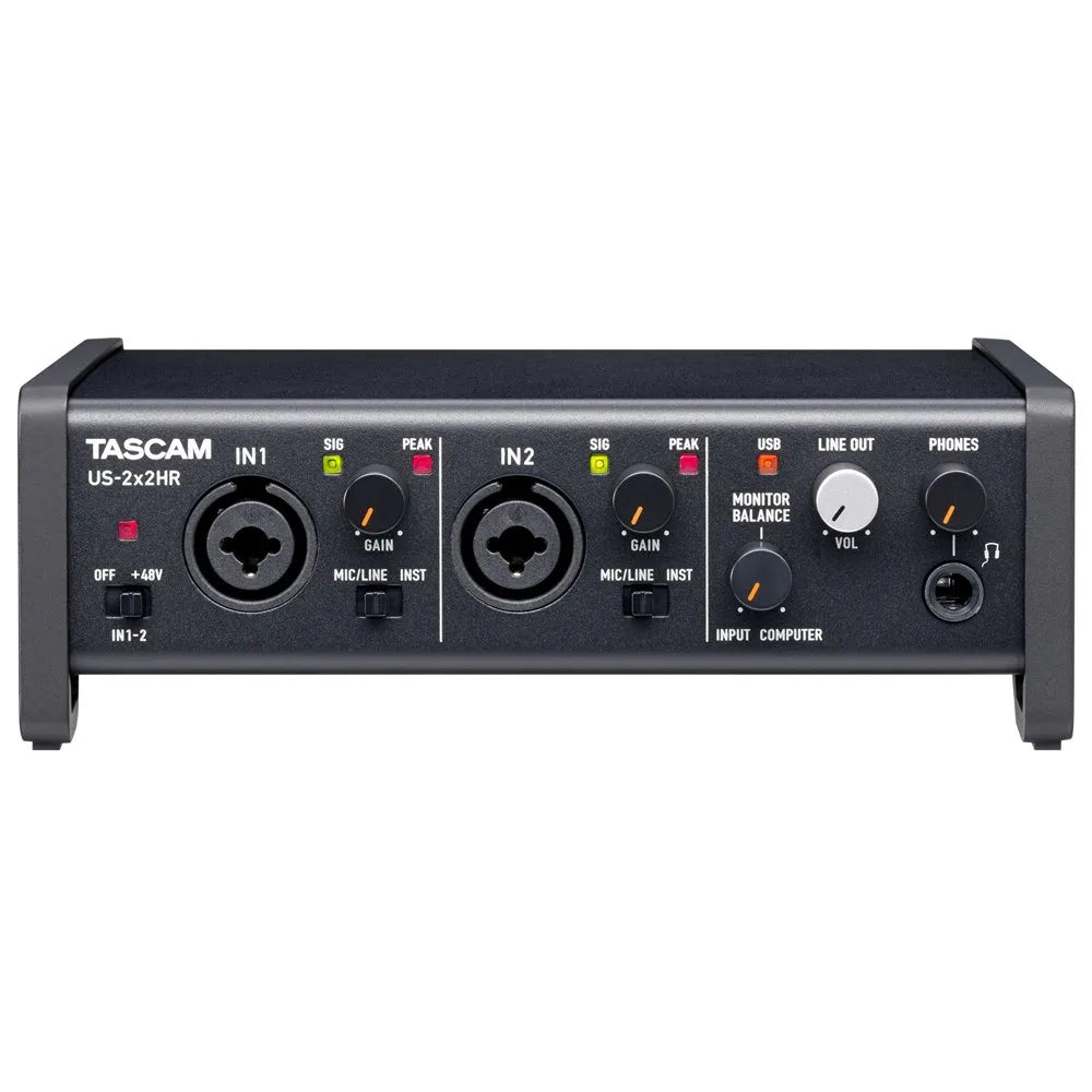 Tascam US-2x2HR USB-C Audio Interface, 2-In/2-Out, 192 kHz, MIDI Ports, Loopback Function, Direct Monitoring, Compatible with iOS/DAW