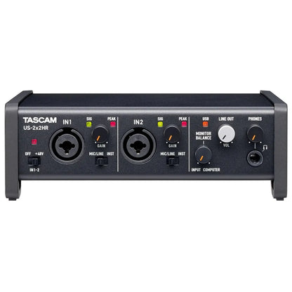 Tascam US-2x2HR USB-C Audio Interface, 2-In/2-Out, 192 kHz, MIDI Ports, Loopback Function, Direct Monitoring, Compatible with iOS/DAW