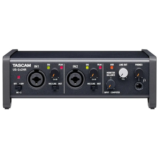 Tascam US-2x2HR USB-C Audio Interface, 2-In/2-Out, 192 kHz, MIDI Ports, Loopback Function, Direct Monitoring, Compatible with iOS/DAW