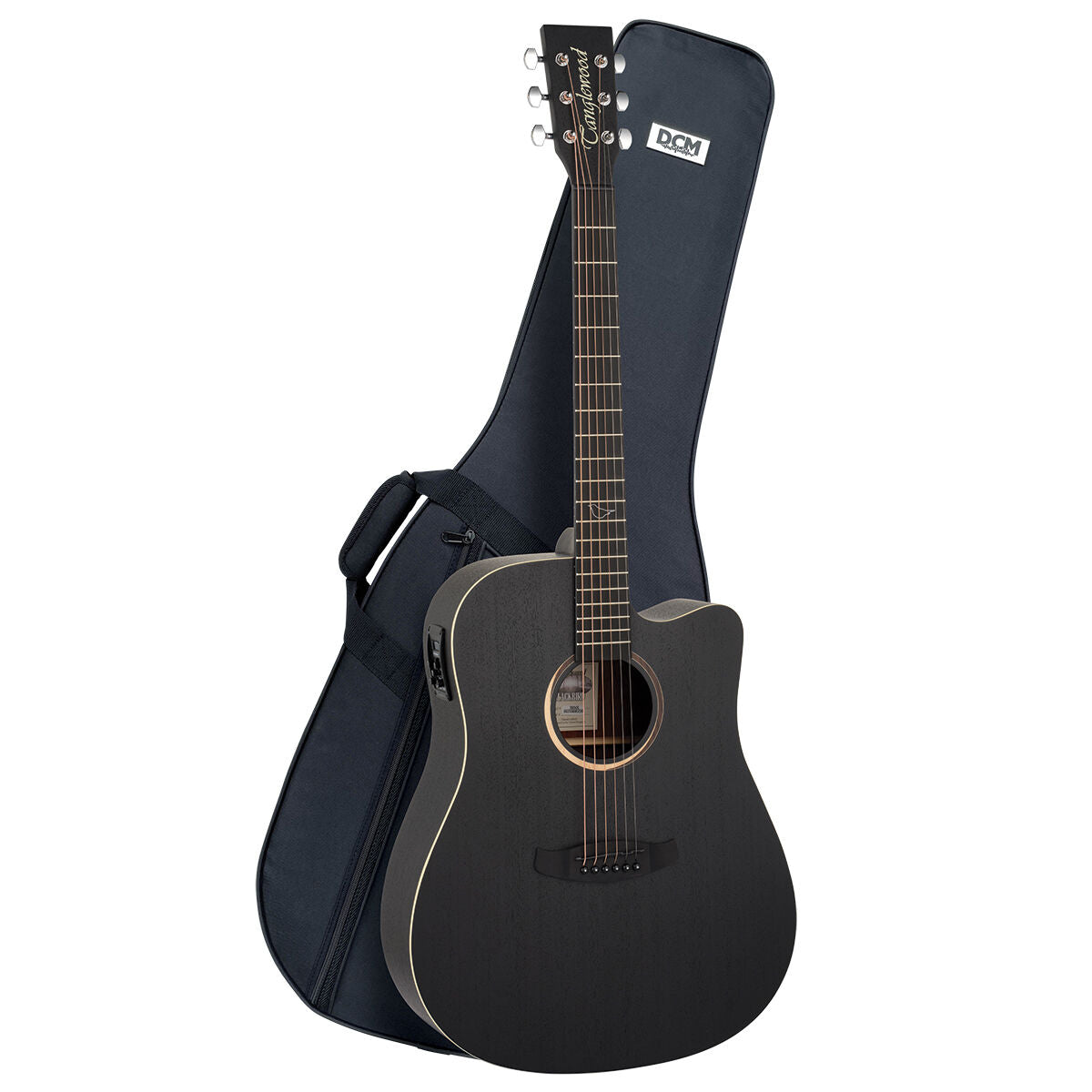 Tanglewood Blackbird Dreadnought C/E Guitar Pack with DCM Premium Case, Smokestack Black Satin Finish, Mahogany Top Back Sides, Tanglewood Premium Plu