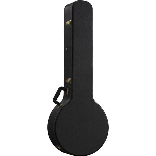 Torque Deluxe Black Wooden Banjo Case with Plush Interior and Storage Compartment