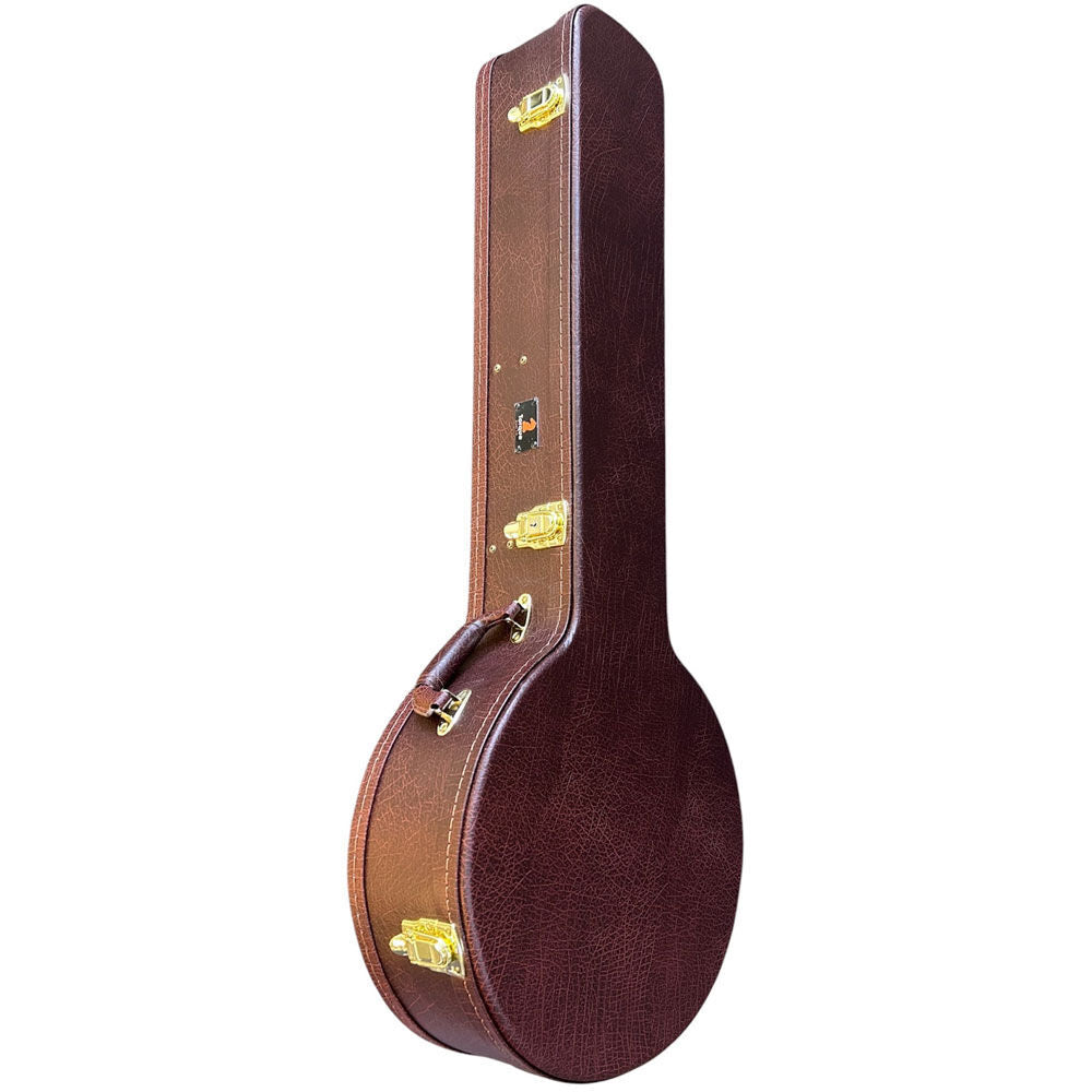 Torque Deluxe Wooden Banjo Case - Brown Finish, Multi-Ply Construction, Plush Interior, Lockable, 35cm Width, 42cm Length, 102cm Total Length