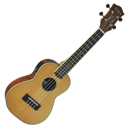 Tiki 7 Series Cedar Solid Top Electric Concert Ukulele with Hard Case Natural Satin — view 3