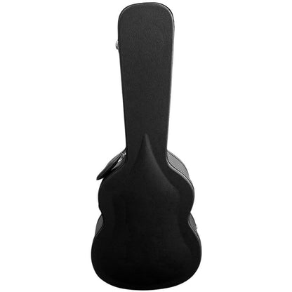 Torque Wooden Archtop Classical Guitar Case - Black Finish with Plush Interior and Storage Compartment