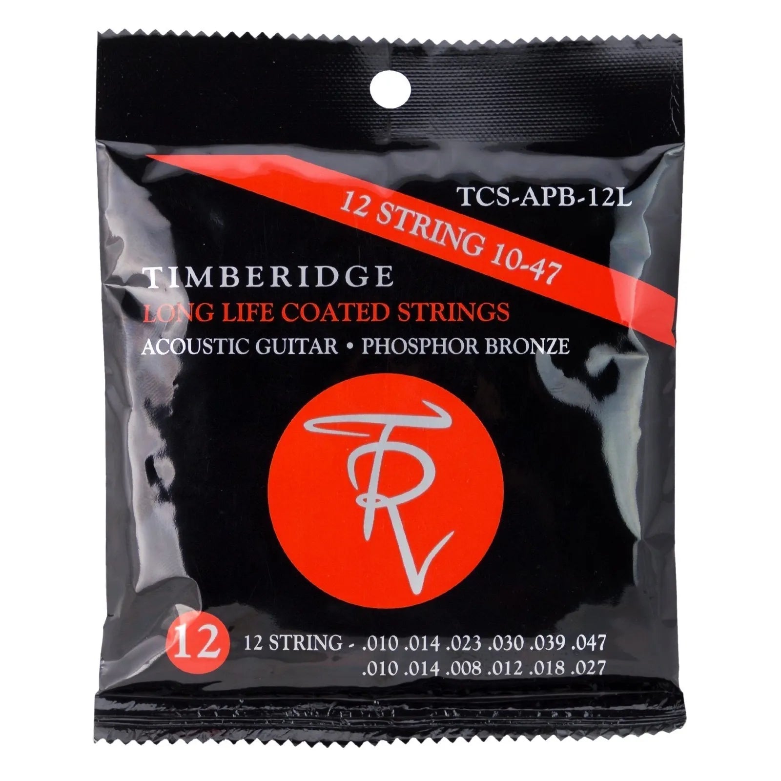 Timberidge Long Life Coated Phosphor Bronze 12-String Acoustic Guitar Strings (10-47)