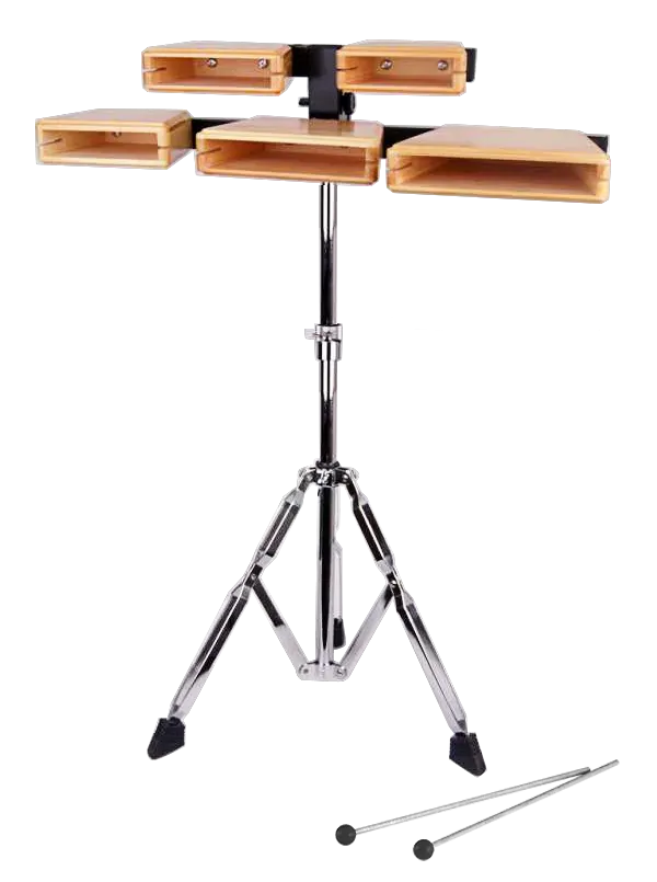 Powerbeat Temple Wood Block Set with Adjustable Stand and Beaters