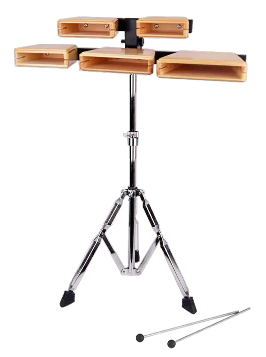 Powerbeat Temple Wood Block Set with Adjustable Stand and Beaters
