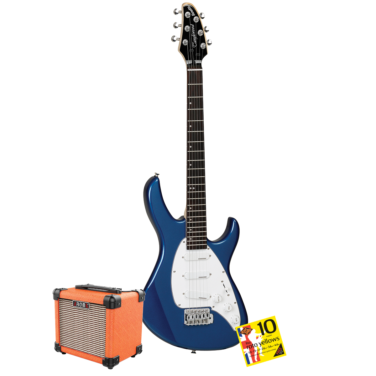 Tanglewood Baretta Blue Gloss Electric Guitar with Aroma 10W Orange Amp & Bonus R10 strings (TE2BLOR-P)