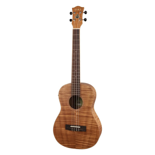 Tiki 2 Series Mahogany Flame Top Baritone Electric Ukulele with Gig Bag - Natural Satin