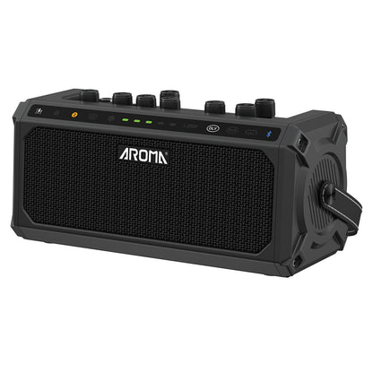 Aroma 10W Electric Guitar Amplifier with Drum Machine, Dual Footswitch, Bluetooth, Reverb, Delay, Loop Function, 30 Beats, Rechargeable Battery