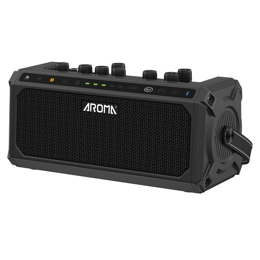 Aroma 10W Electric Guitar Amplifier with Drum Machine, Dual Footswitch, Bluetooth, Reverb, Delay, Loop Function, 30 Beats, Rechargeable Battery