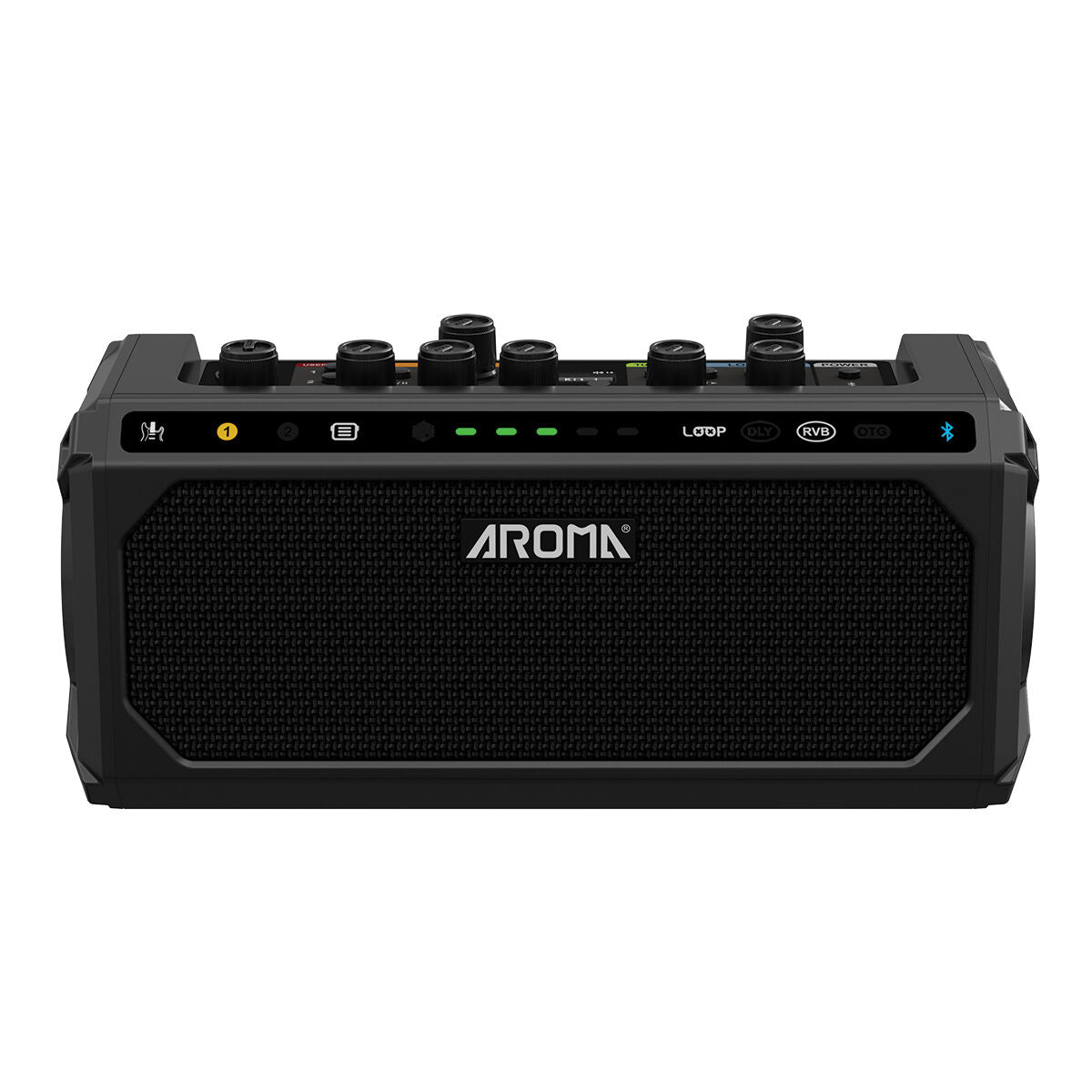 Aroma 10W Electric Guitar Amplifier with Drum Machine, Dual Footswitch, Bluetooth, Reverb, Delay, Loop Function, 30 Beats, Rechargeable Battery — view 2