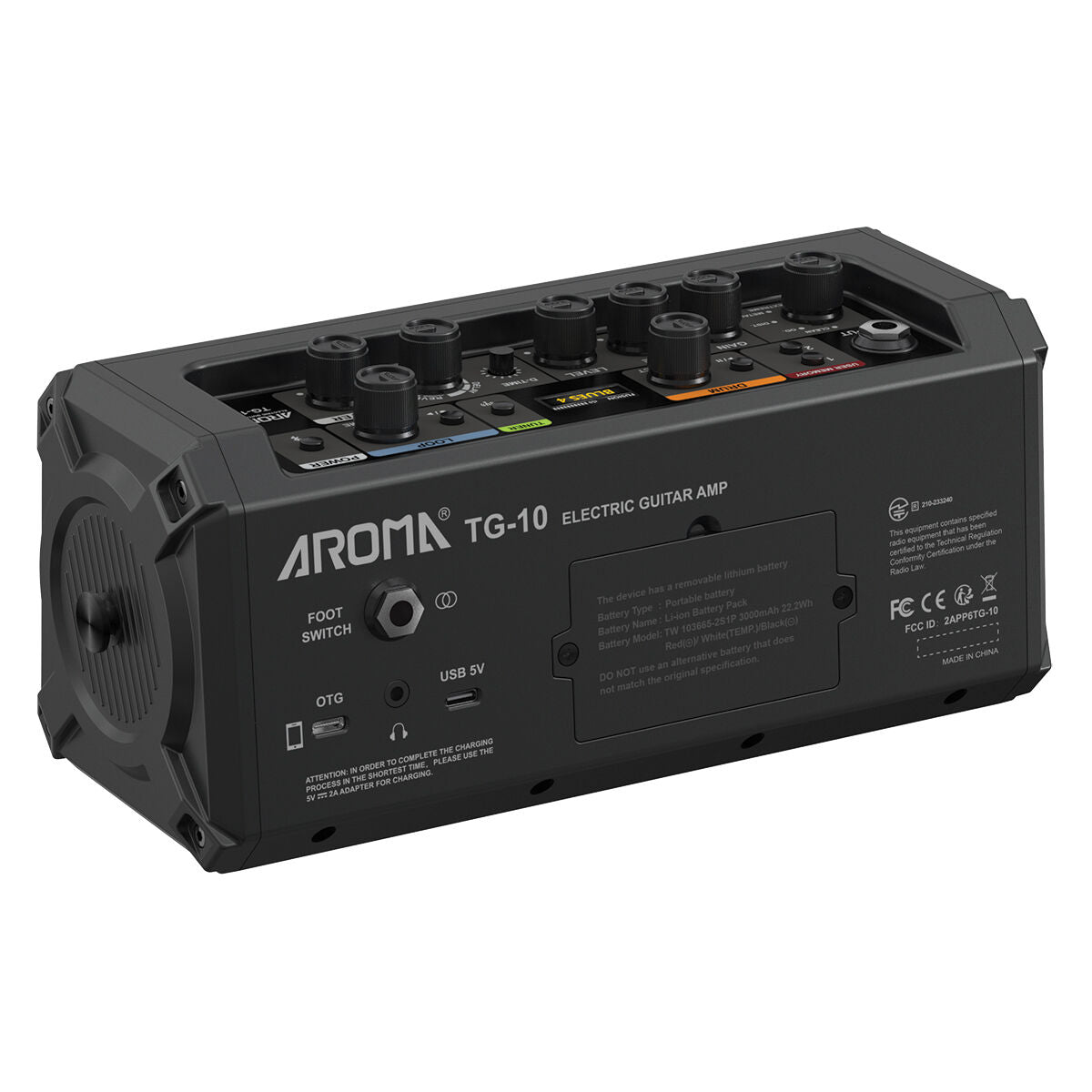 Aroma 10W Electric Guitar Amplifier with Drum Machine, Dual Footswitch, Bluetooth, Reverb, Delay, Loop Function, 30 Beats, Rechargeable Battery — view 4