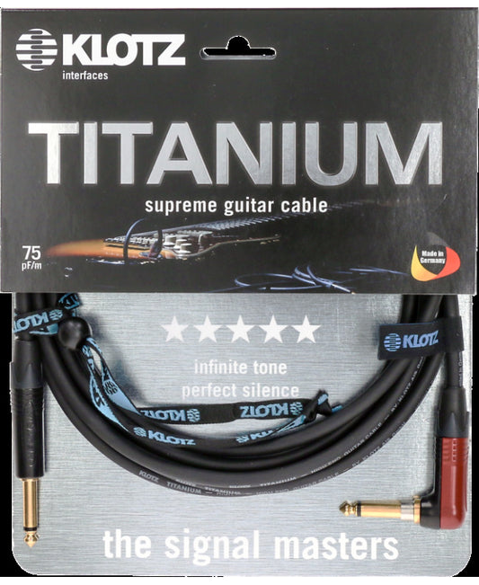 KLOTZ TIR0300PSP 3m Titanium Supreme Guitar Cable With Neutrik Silent Plug Technology and Right Angle