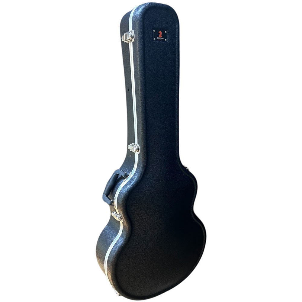 Torque Jumbo Acoustic Guitar Case - Black Finish, Eco-Friendly ABS, Plush Interior, Lockable Latch, Storage Compartment, Heavy-Duty Aluminum Valance