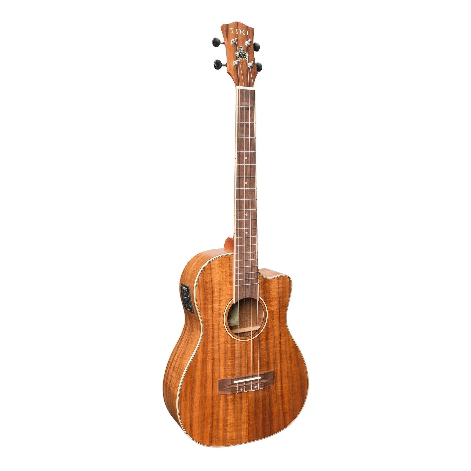 Tiki '9 Series' Koa Solid Top Electric Cutaway Baritone Ukulele with Hard Case Natural Satin — view 3