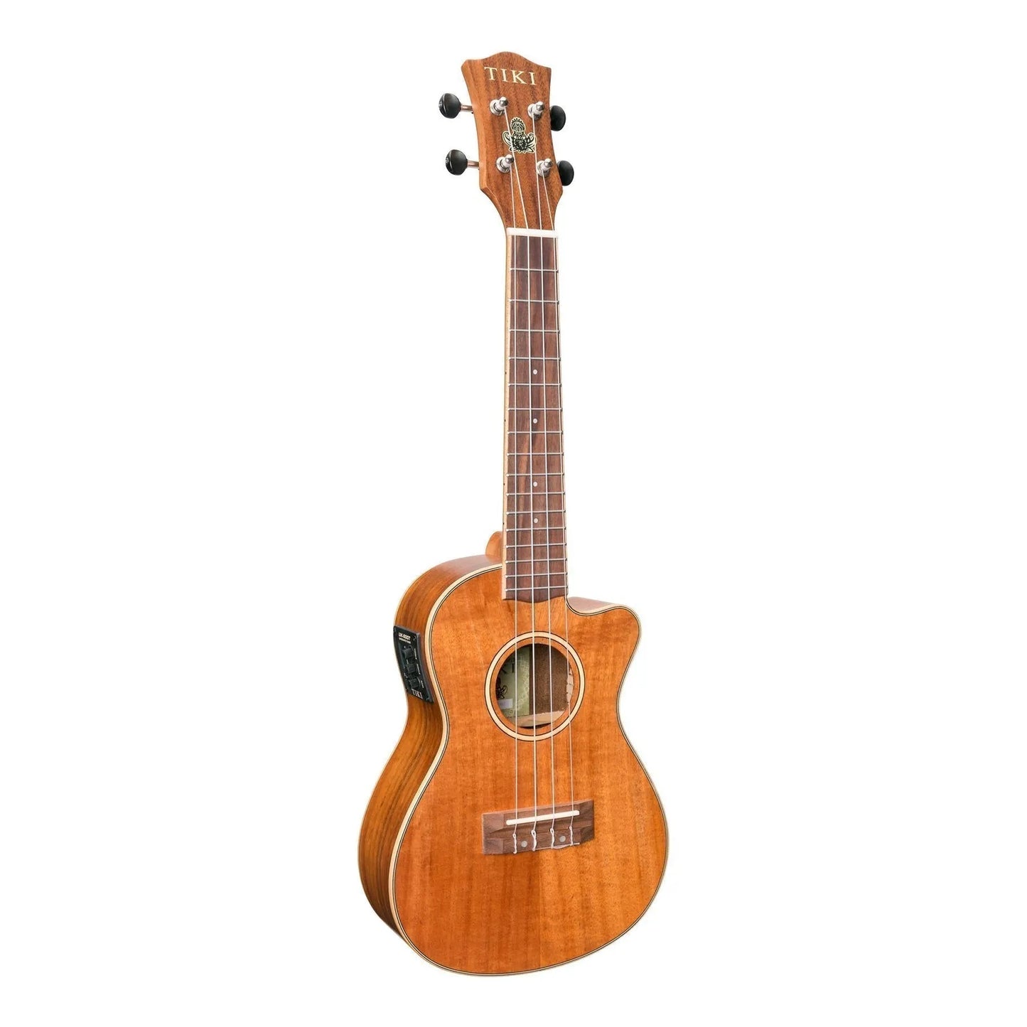 Tiki '9 Series' Koa Solid Top Electric Cutaway Concert Ukulele with Hard Case Natural Satin — view 3