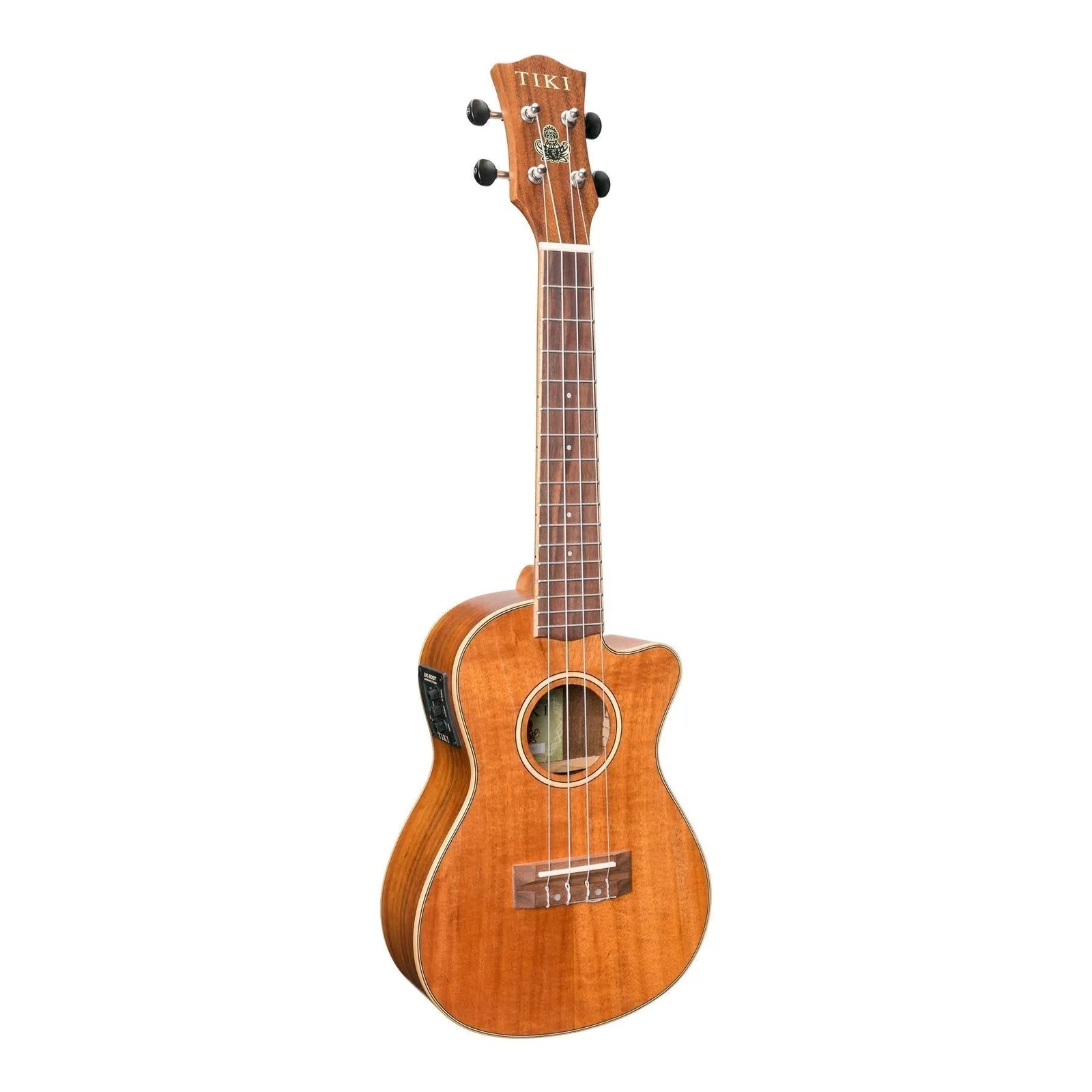 Tiki '9 Series' Koa Solid Top Electric Cutaway Concert Ukulele with Hard Case Natural Satin — view 3