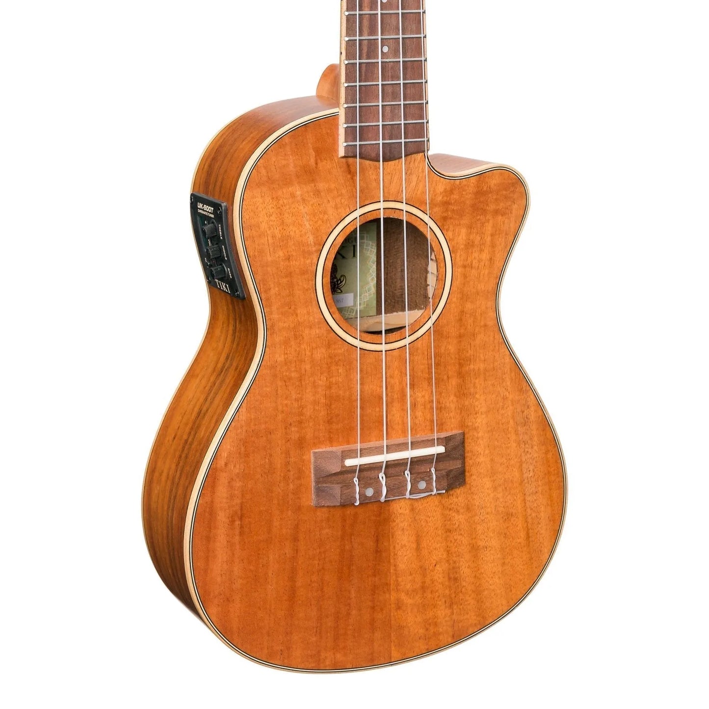 Tiki '9 Series' Koa Solid Top Electric Cutaway Concert Ukulele with Hard Case Natural Satin — view 4