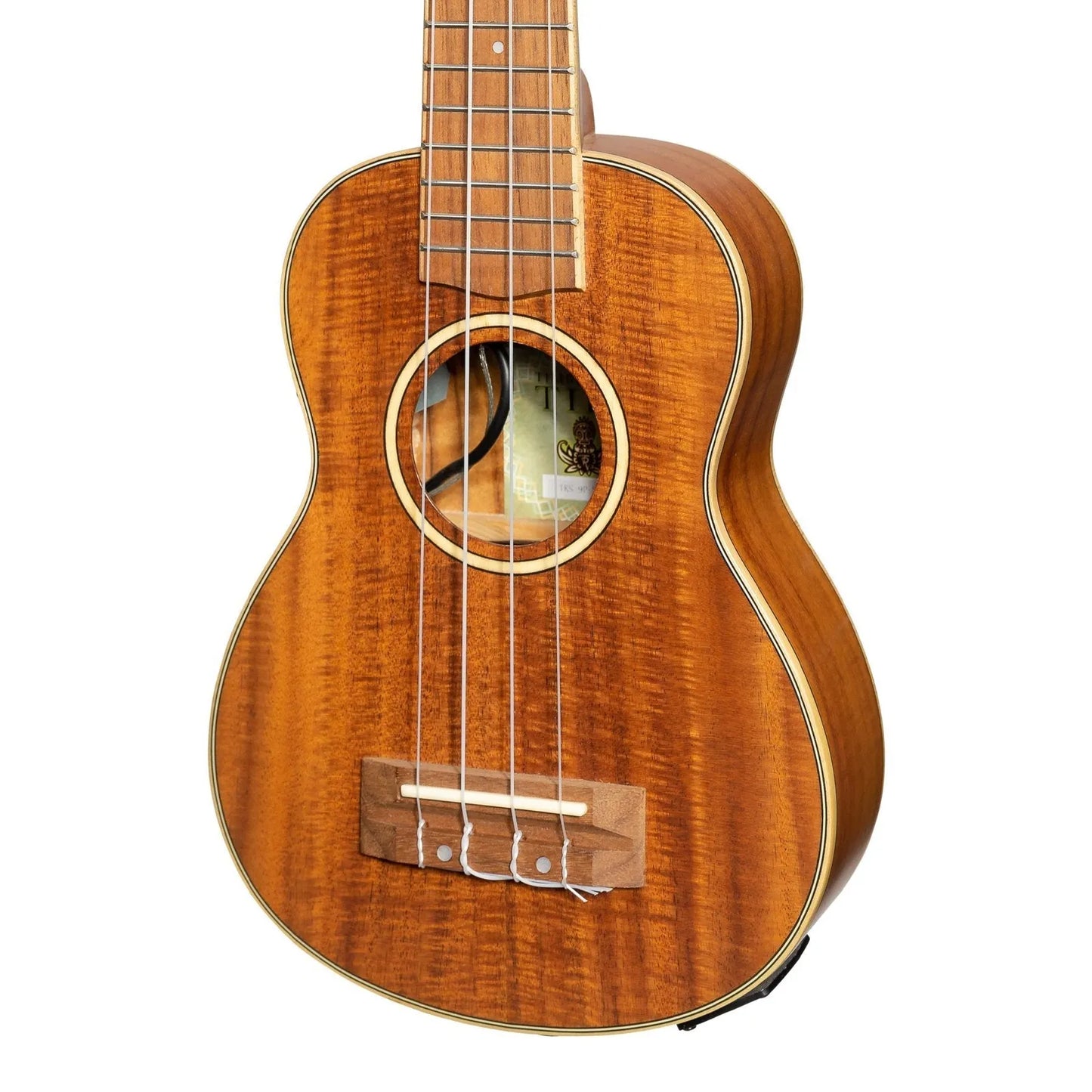 Tiki Koa Solid Top Electric Soprano Ukulele TKS-9P-NST with Hard Case Natural Satin — view 4