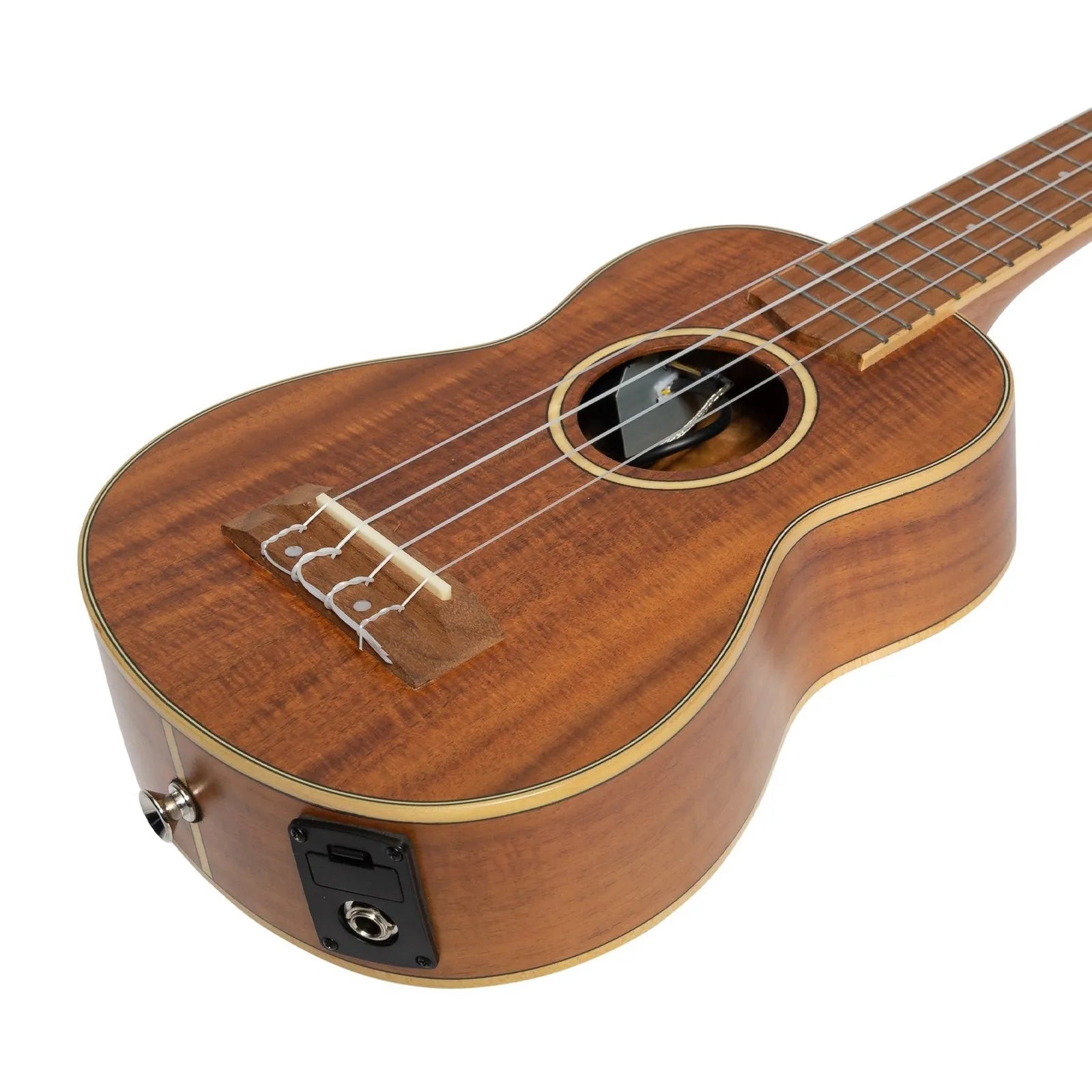 Tiki Koa Solid Top Electric Soprano Ukulele TKS-9P-NST with Hard Case Natural Satin — view 6