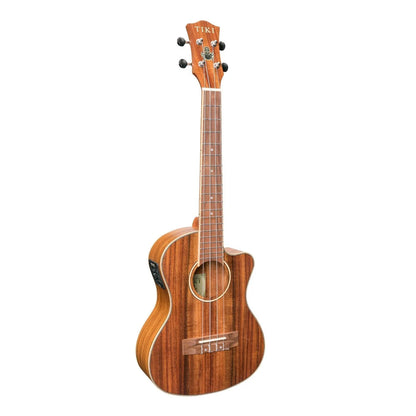 Tiki '9 Series' Koa Solid Top Electric Cutaway Tenor Ukulele with Hard Case Natural Satin — view 3