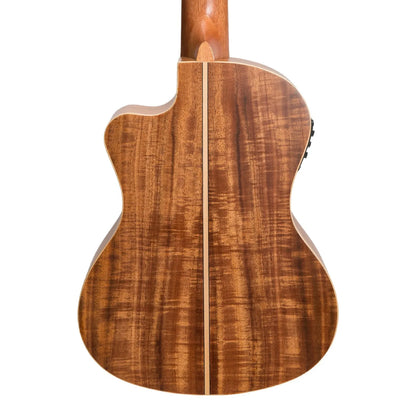 Tiki '9 Series' Koa Solid Top Electric Cutaway Tenor Ukulele with Hard Case Natural Satin — view 5