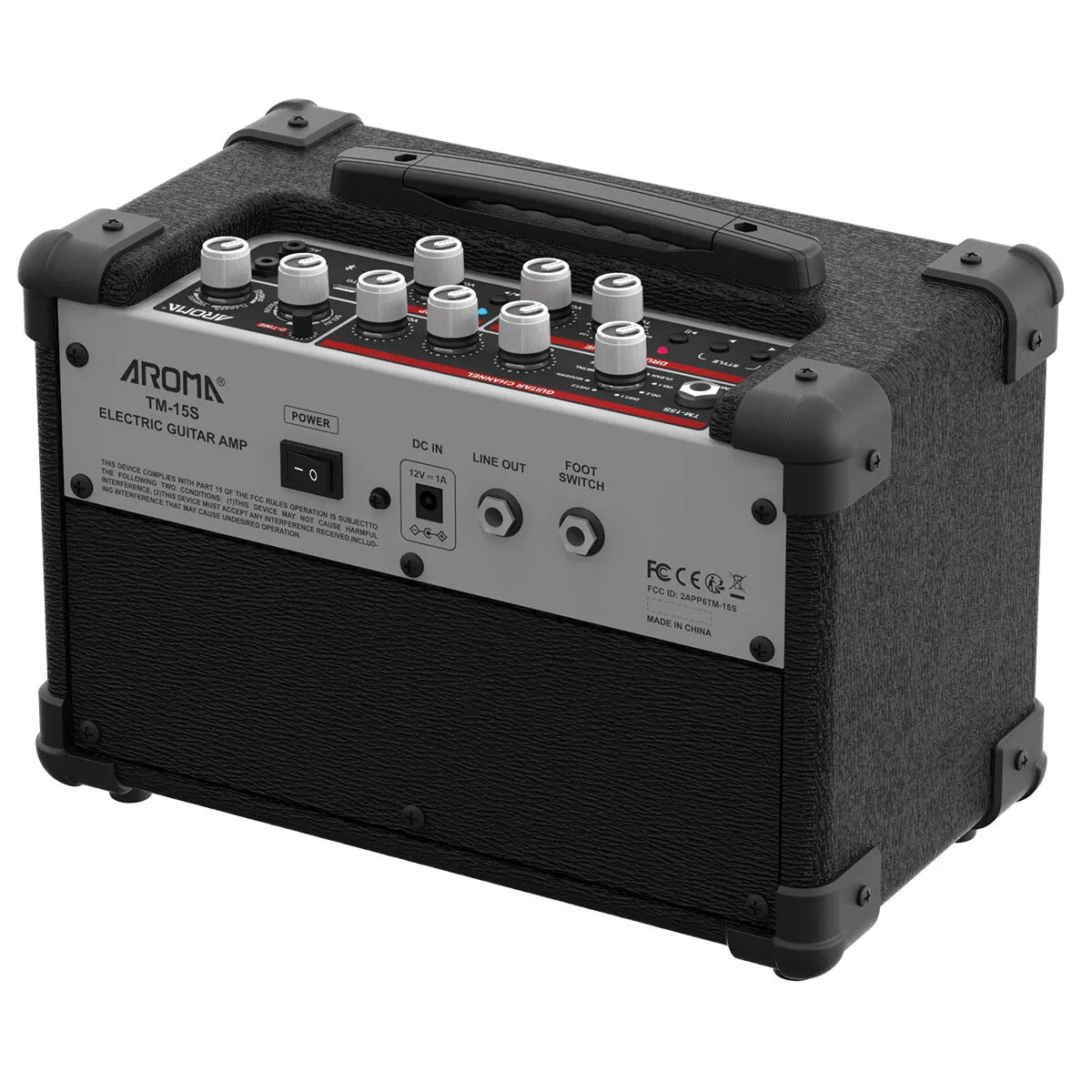 Aroma 15W Black Electric Guitar Amplifier with Footswitch and Drum Machine TM-15S — view 4