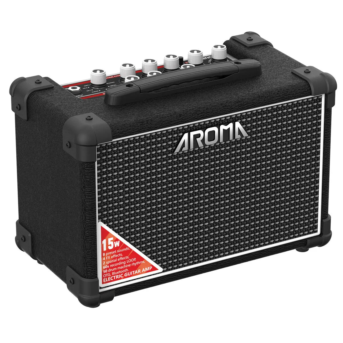 Aroma 15W Black Electric Guitar Amplifier with Footswitch and Drum Machine TM-15S — view 2